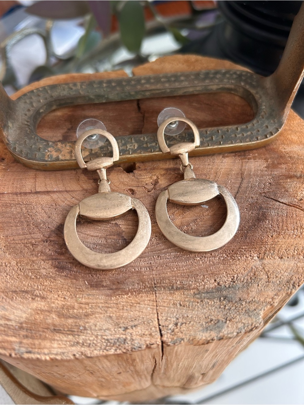 Gold-Tone Circular Drop Earrings - Elegant Women Jewelry